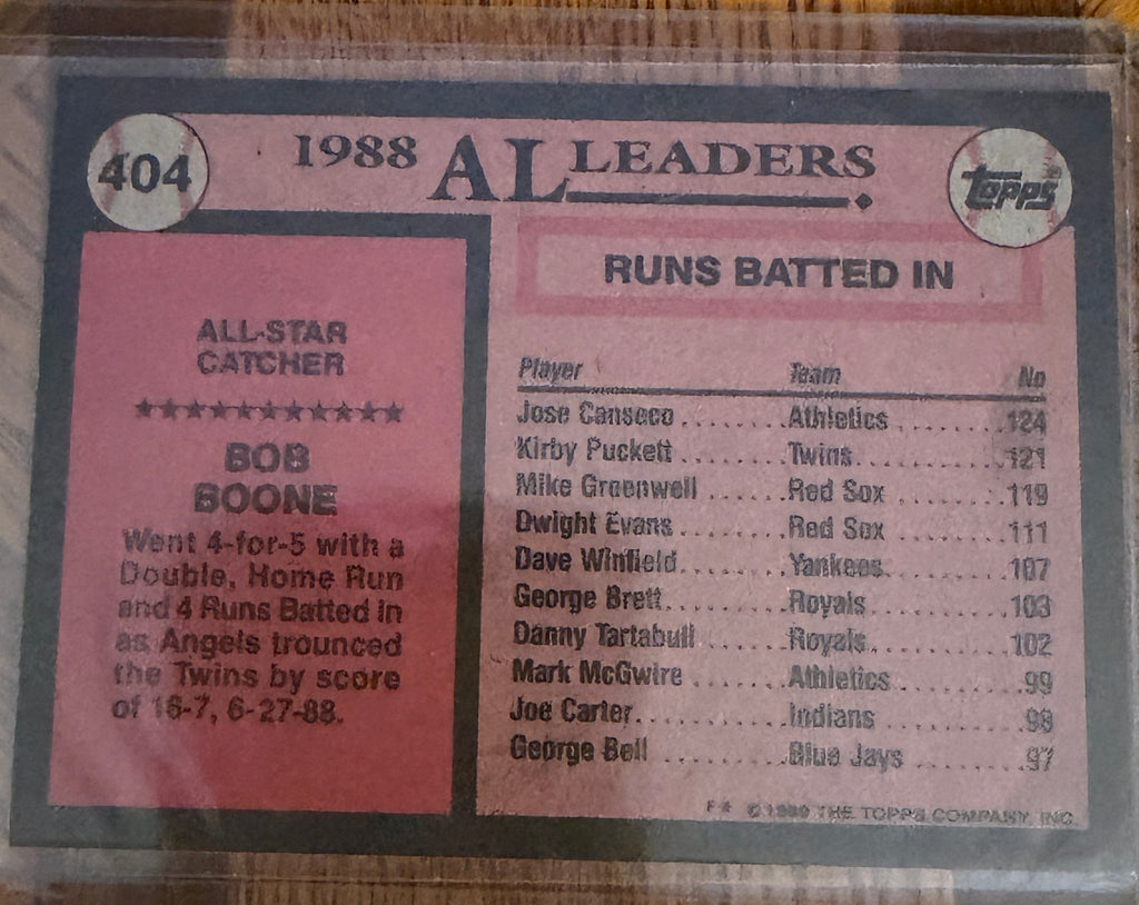 1989 ⁠Topps baseball card featuring Bob Boone